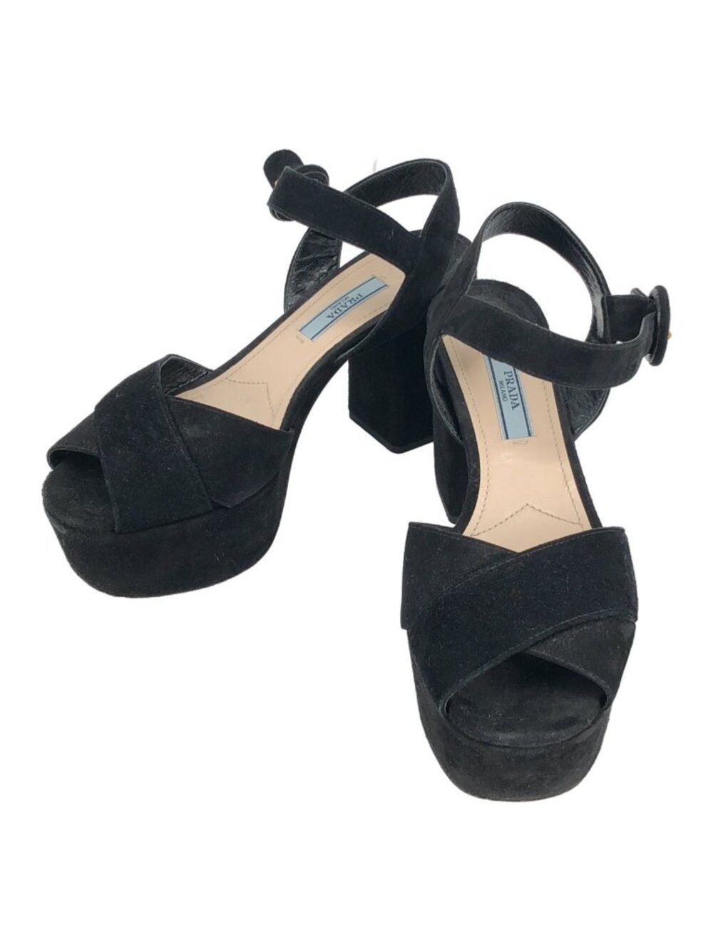 Prada Suede Cross Strap Platform Sandals Black
